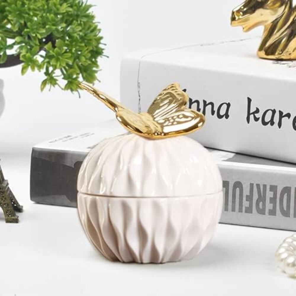 Golden Cute Butterfly Jewelry Storage Box - Charming 4.2" Ceramic Keepsake - Picture 4 of 5